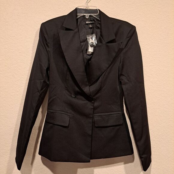 PrettyLittleThing tall woven pocket detail double breasted blazer size 4 NWT - Picture 2 of 10